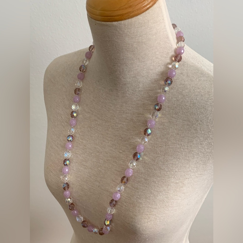 Vintage-Inspired Faceted Bead 32” Necklace - Lilac & Iridescent Crystal